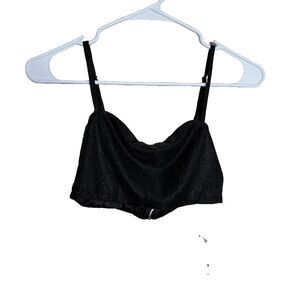 Colysmo Tank Top Women's Small Black Metallic Cropped Cami Shirt Causal